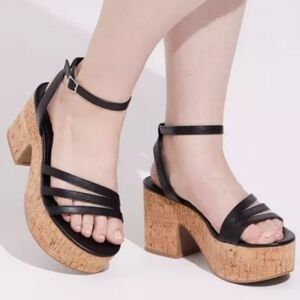 Torrid Black Cork Platform Sandals 8.5WW Chunky Heel Ankle Strap
